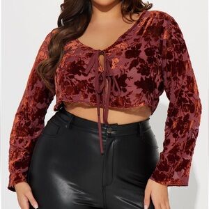 Fashion Nova • Amalia Floral Blouse Top - Burgundy • NWT • Size Large